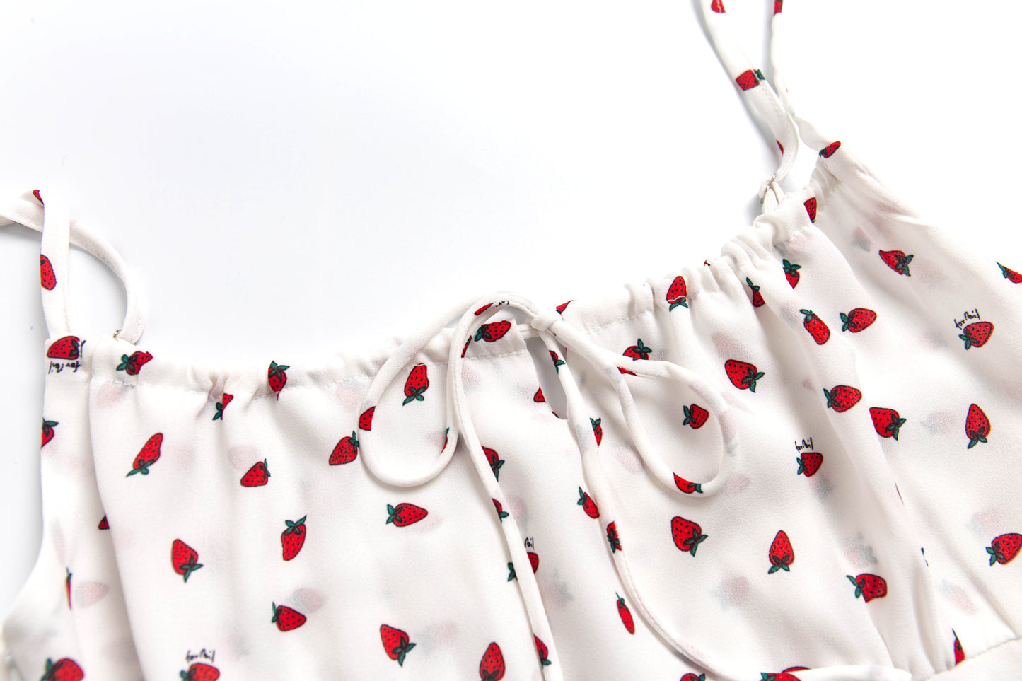 White – Strawberry Print Spaghetti Strap Dress