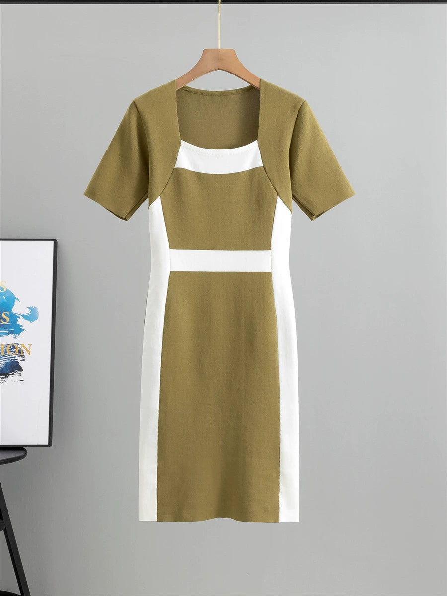 Camel Yellow – Striped Pullover Knitted Dress