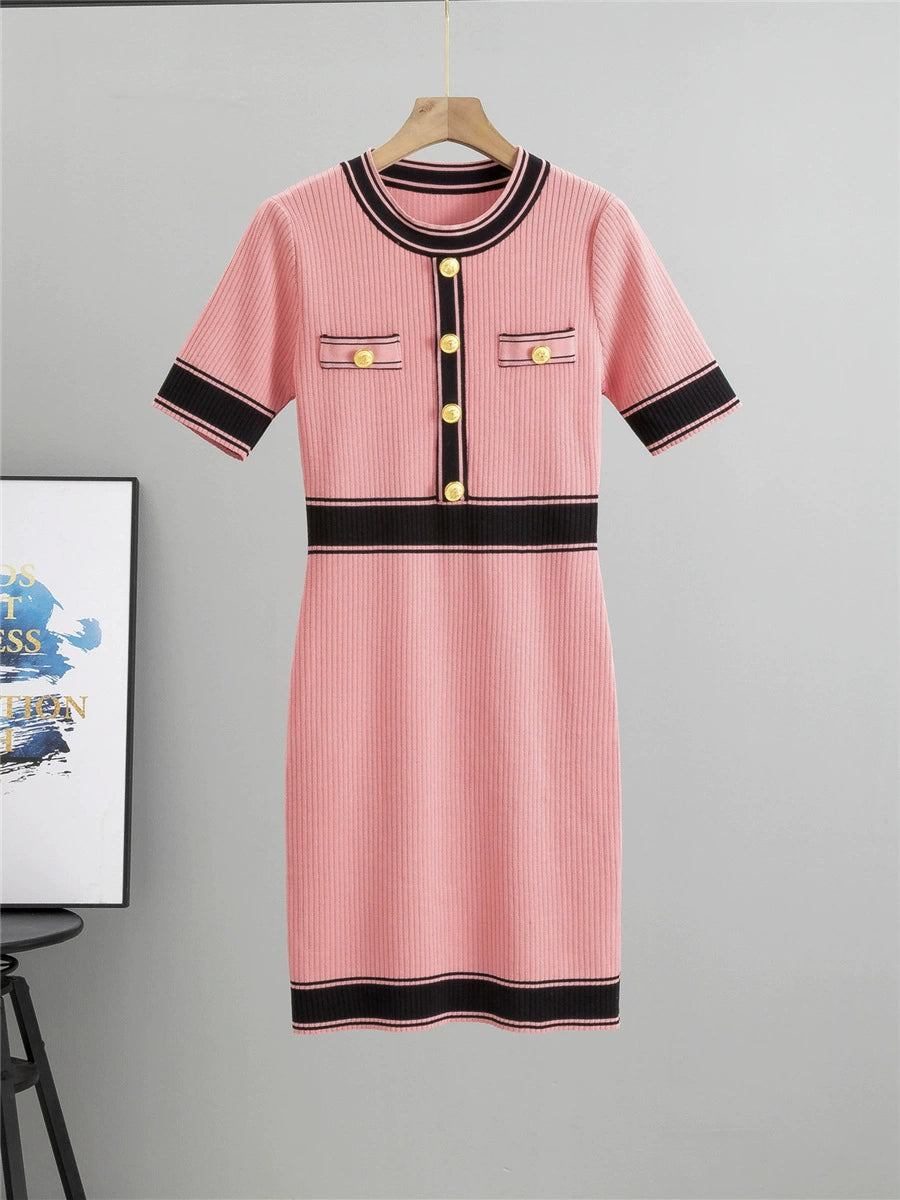 Watermelon Red – Short-Sleeve Slim Fit Fashion Dress