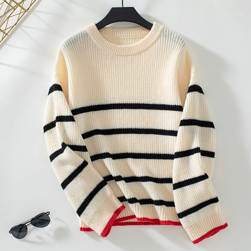 Color-Block Striped Long-Sleeve Sweater - Apricot