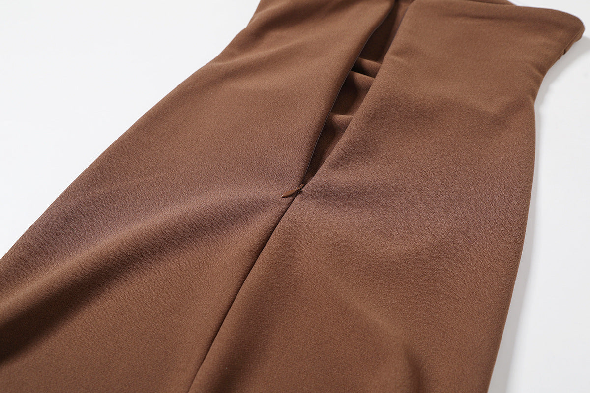 Dark Brown – Sexy Strapless Slit Bodycon Dress
