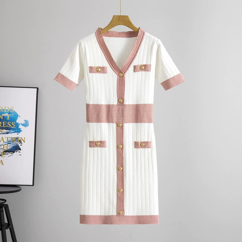 Pink – Short-Sleeve Ice Silk Knit Dress