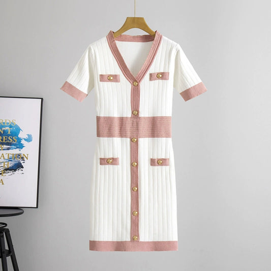 Pink – Short-Sleeve Ice Silk Knit Dress