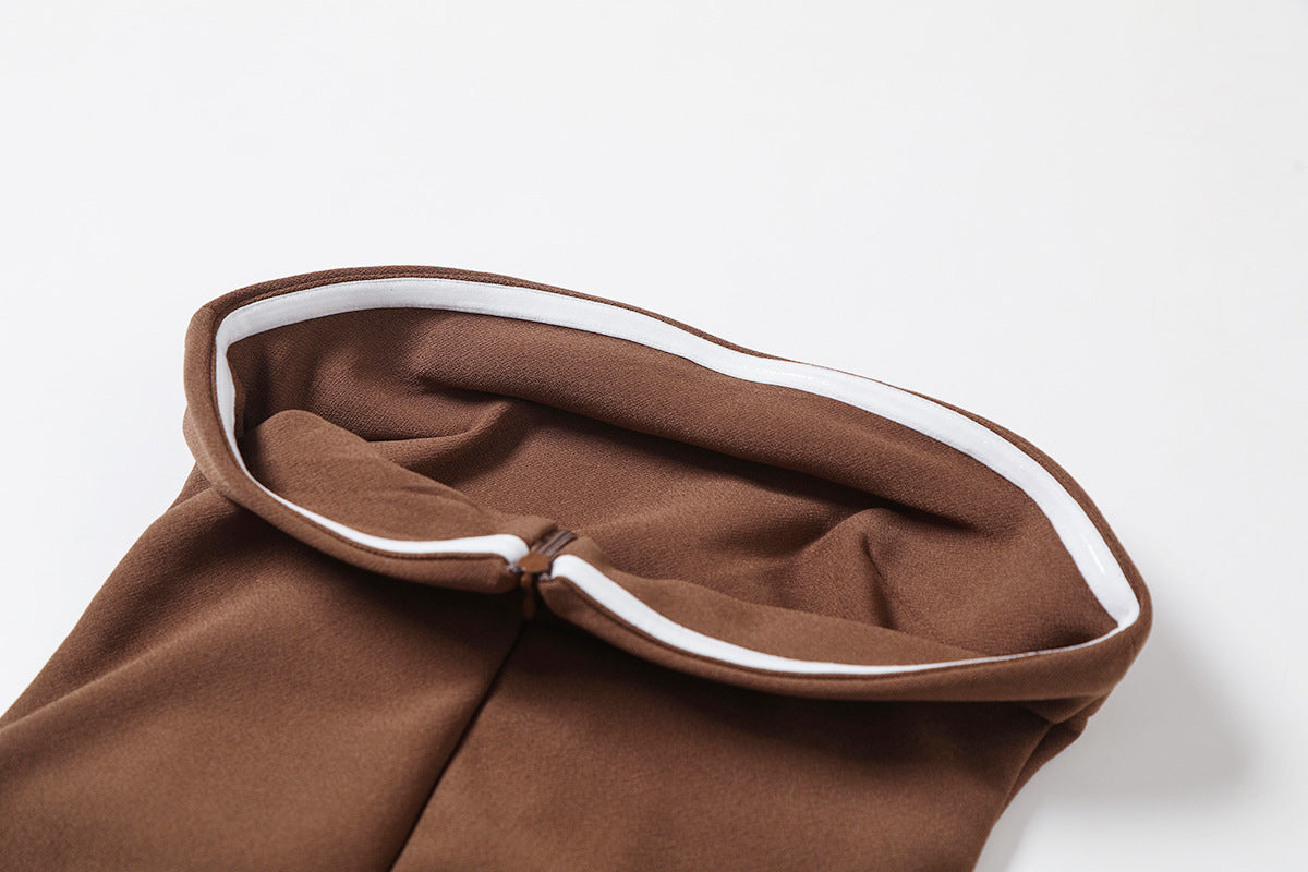 Dark Brown – Sexy Strapless Slit Bodycon Dress
