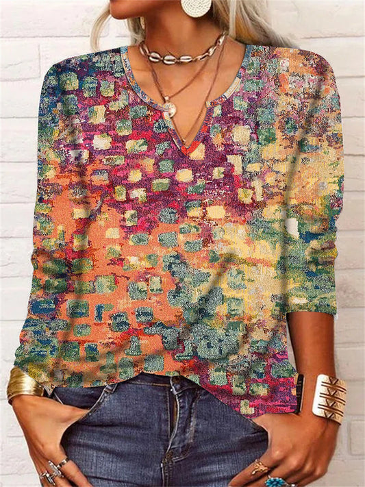 Ombre Square Paint Dot Print Long Sleeve Top