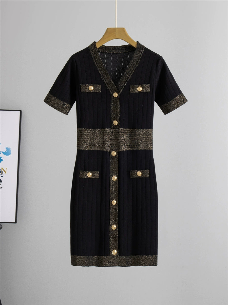 Black – Short-Sleeve Ice Silk Knit Dress