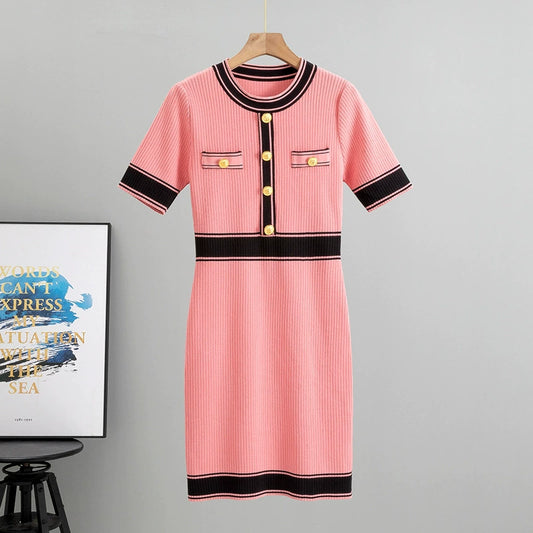 Watermelon Red – Short-Sleeve Slim Fit Fashion Dress