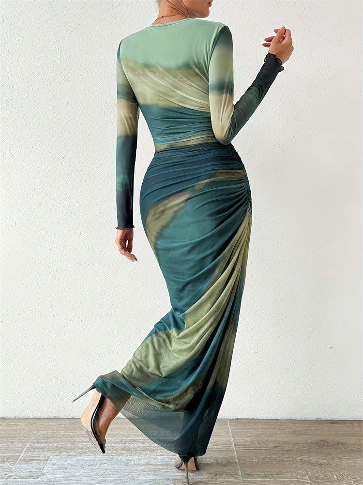 Tie-Dye Ruched Bodycon Dress