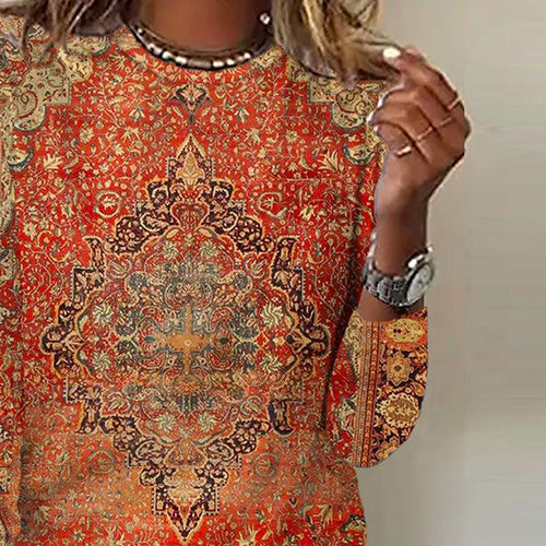 Yellow Orange Vintage Print Long Sleeve Top