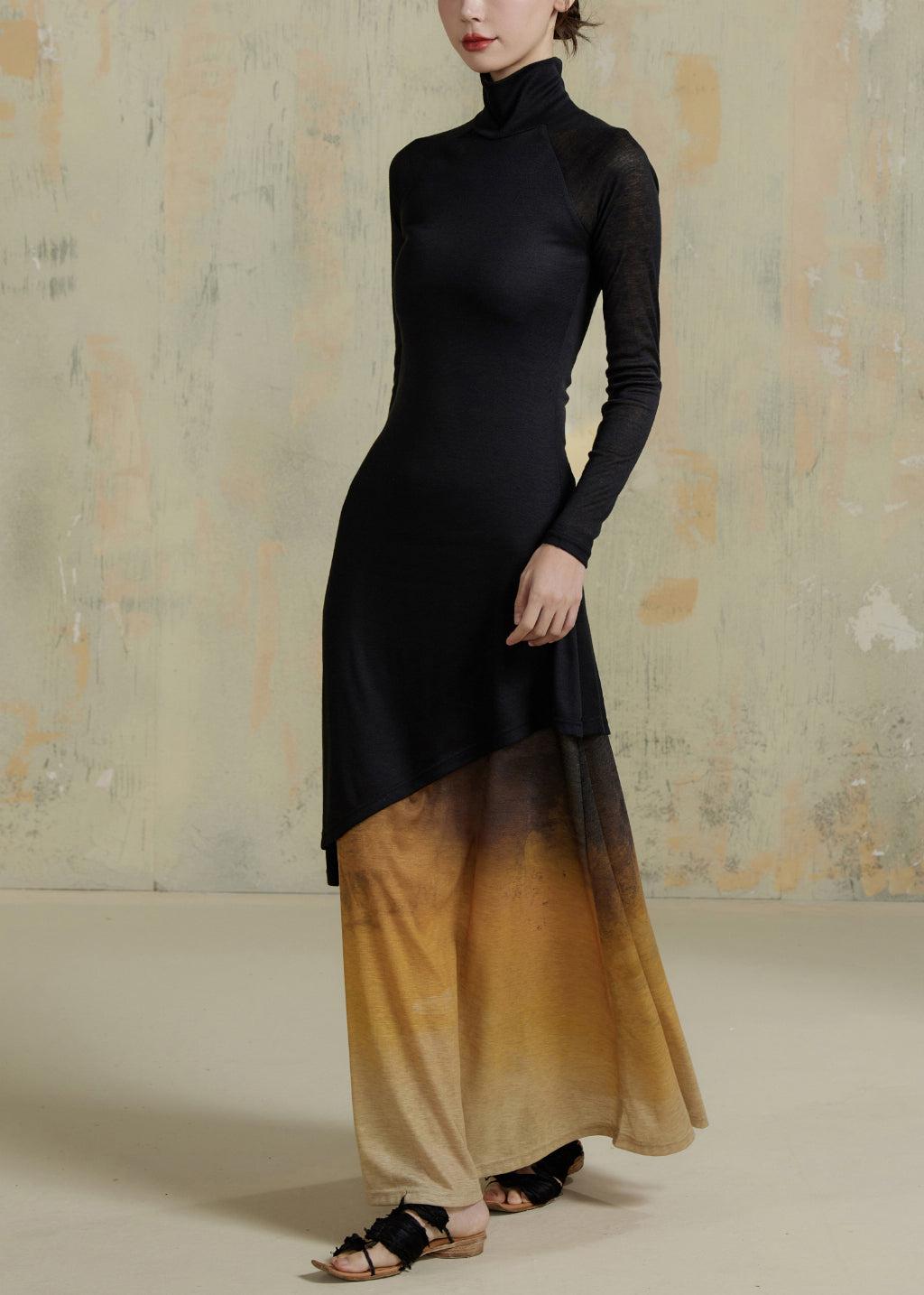 Modern Long Sleeve Black Maxi Dress