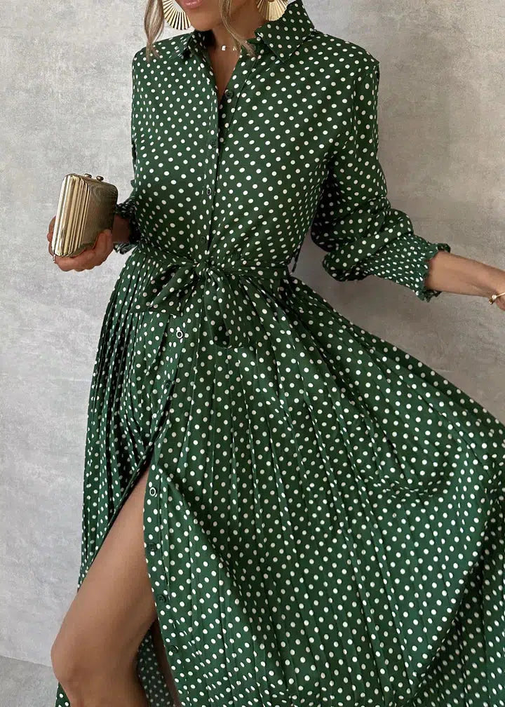 Green Print Long Sleeve Maxi Dress