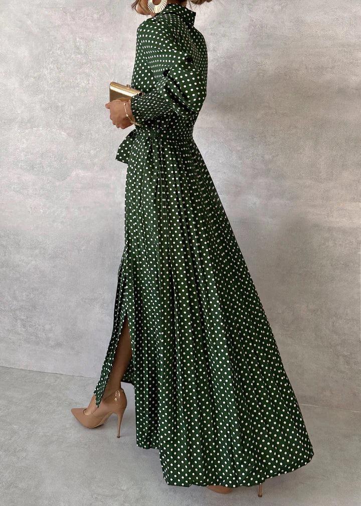 Green Print Long Sleeve Maxi Dress