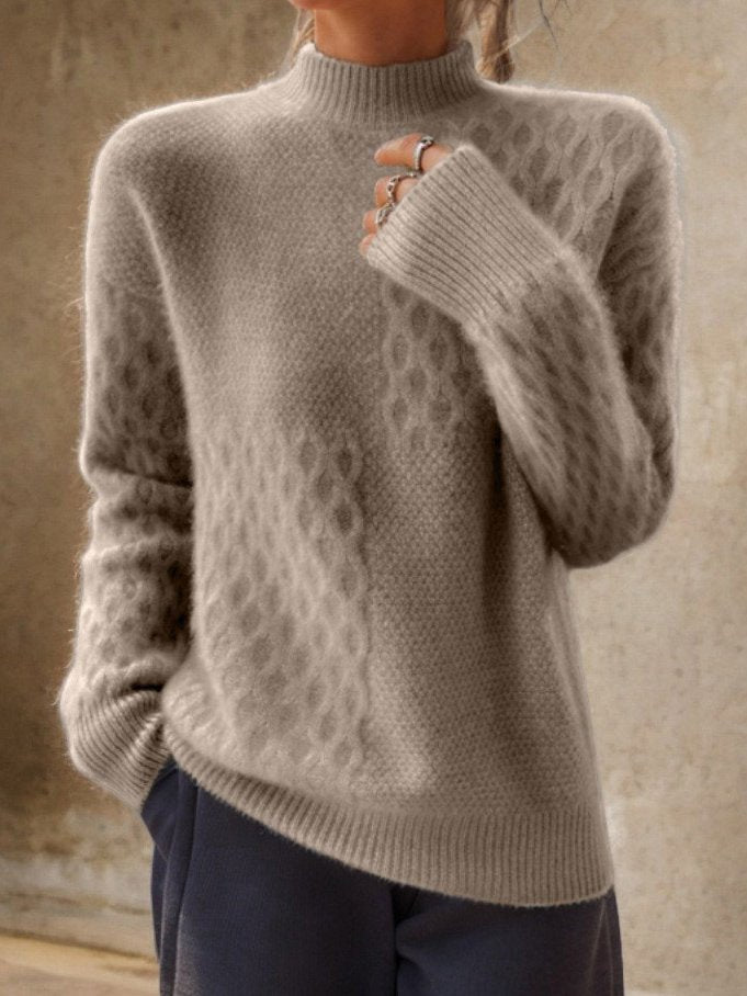 Brown Plain High Neck Sweater