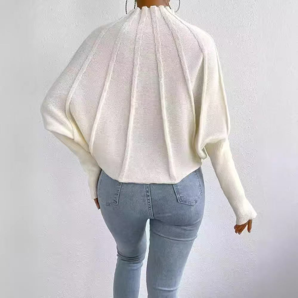 Elegant White Plain Mock Neck Sweater