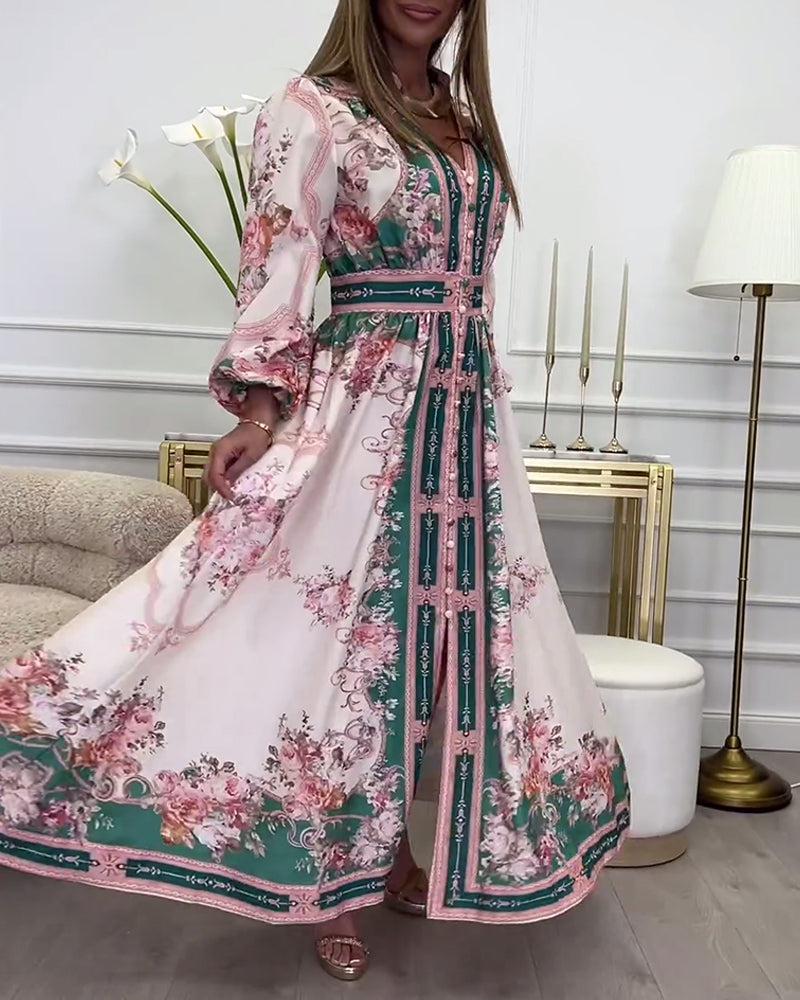 Chic Pink Long Sleeve Maxi Dress