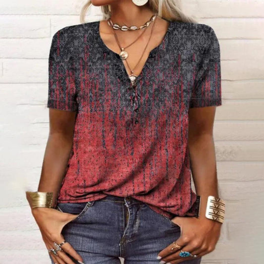 Red Print Short Sleeve Top