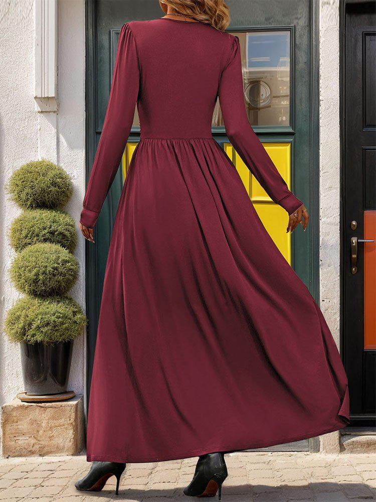 Romantic Red Plain V-Neck Maxi Dress