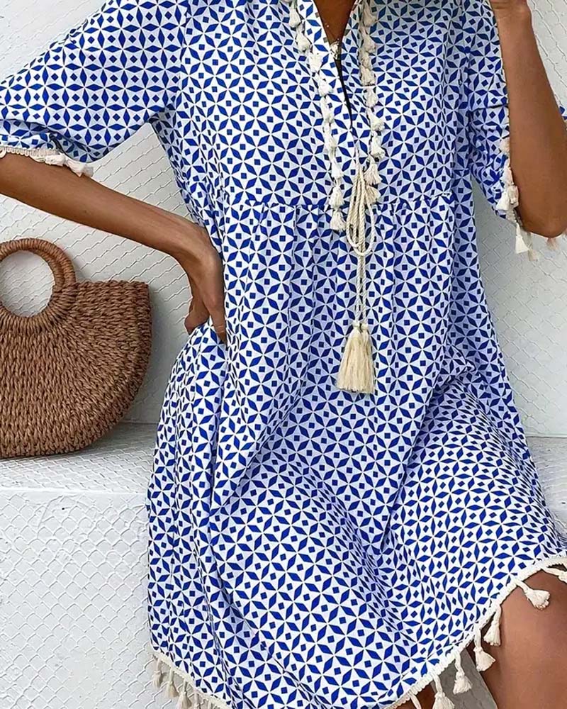 Groovy Blue Short Sleeve Mini Dress