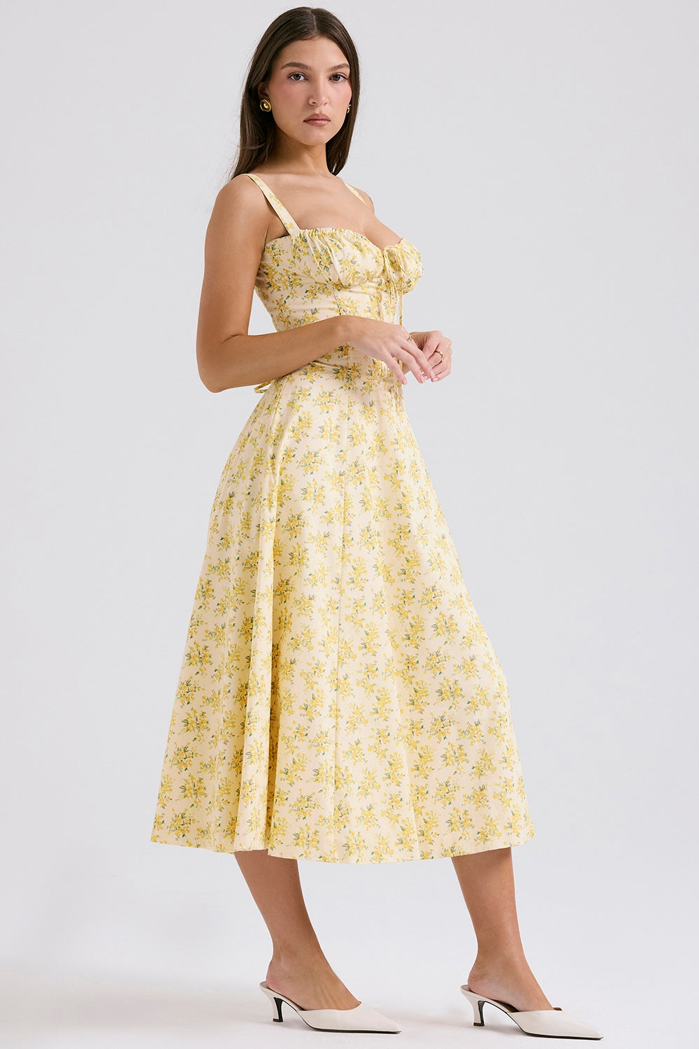 Fashion Yellow Spaghetti Straps Backless Long Party Dress Wedding Guest Dress D1478 main image 0