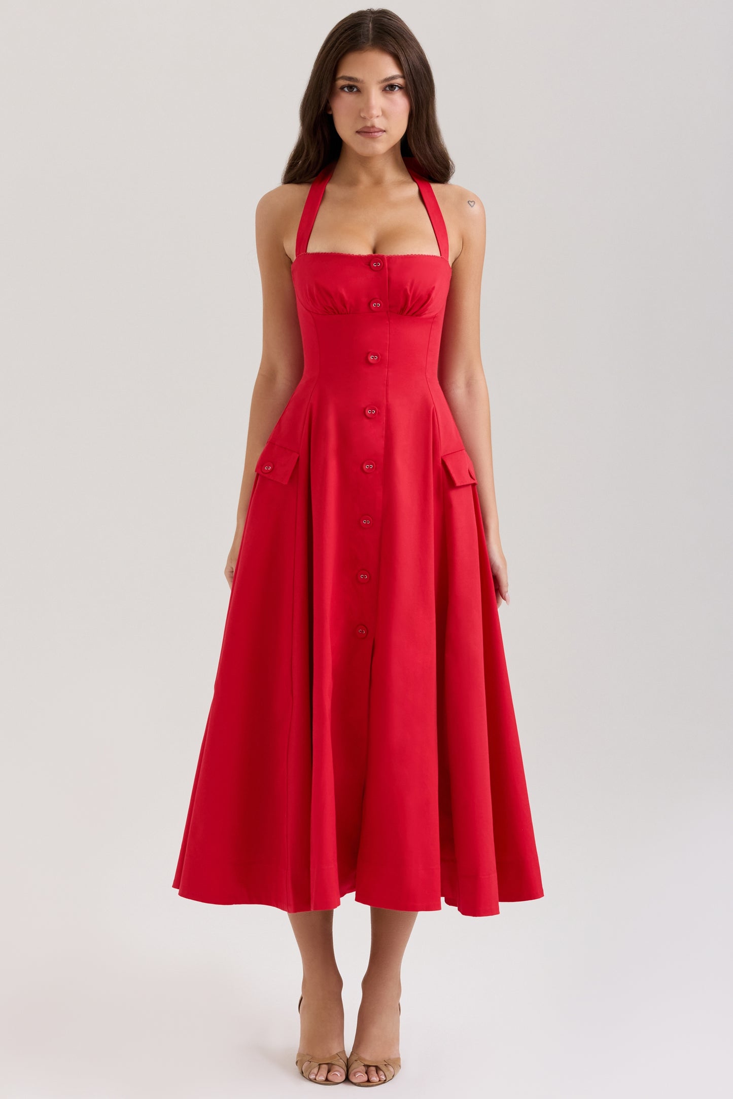 Red - Backless Halter Slim Fit Dress