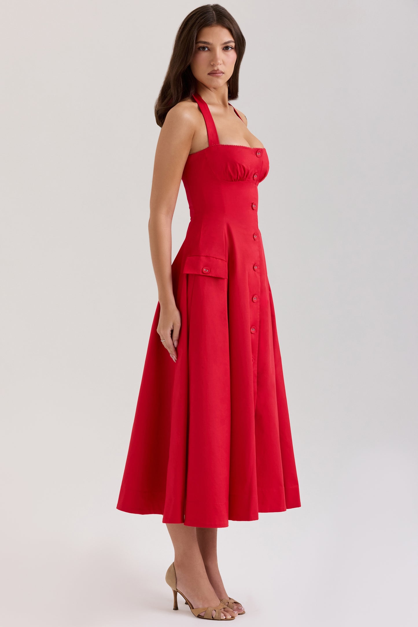 Red - Backless Halter Slim Fit Dress