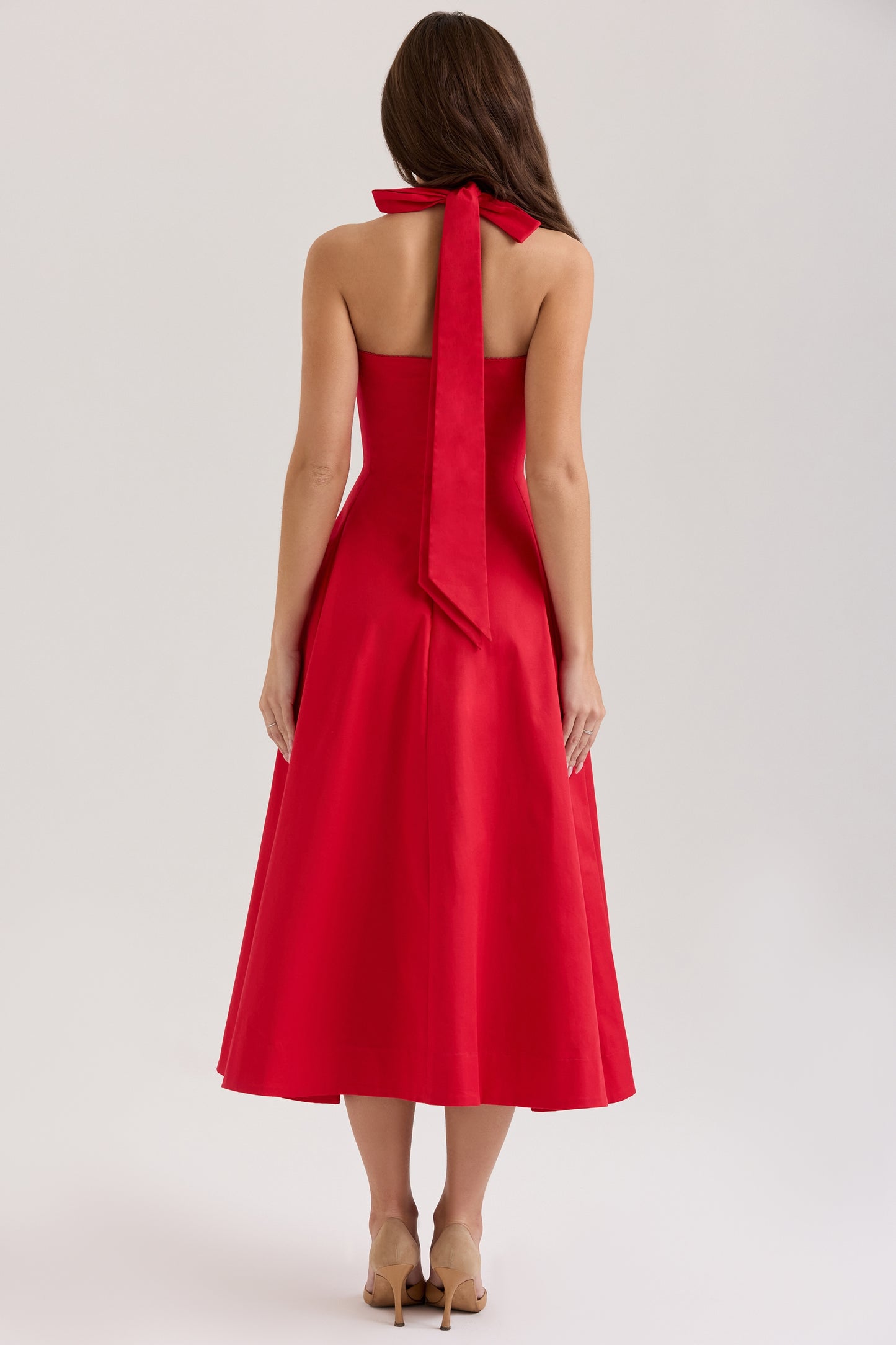 Red - Backless Halter Slim Fit Dress