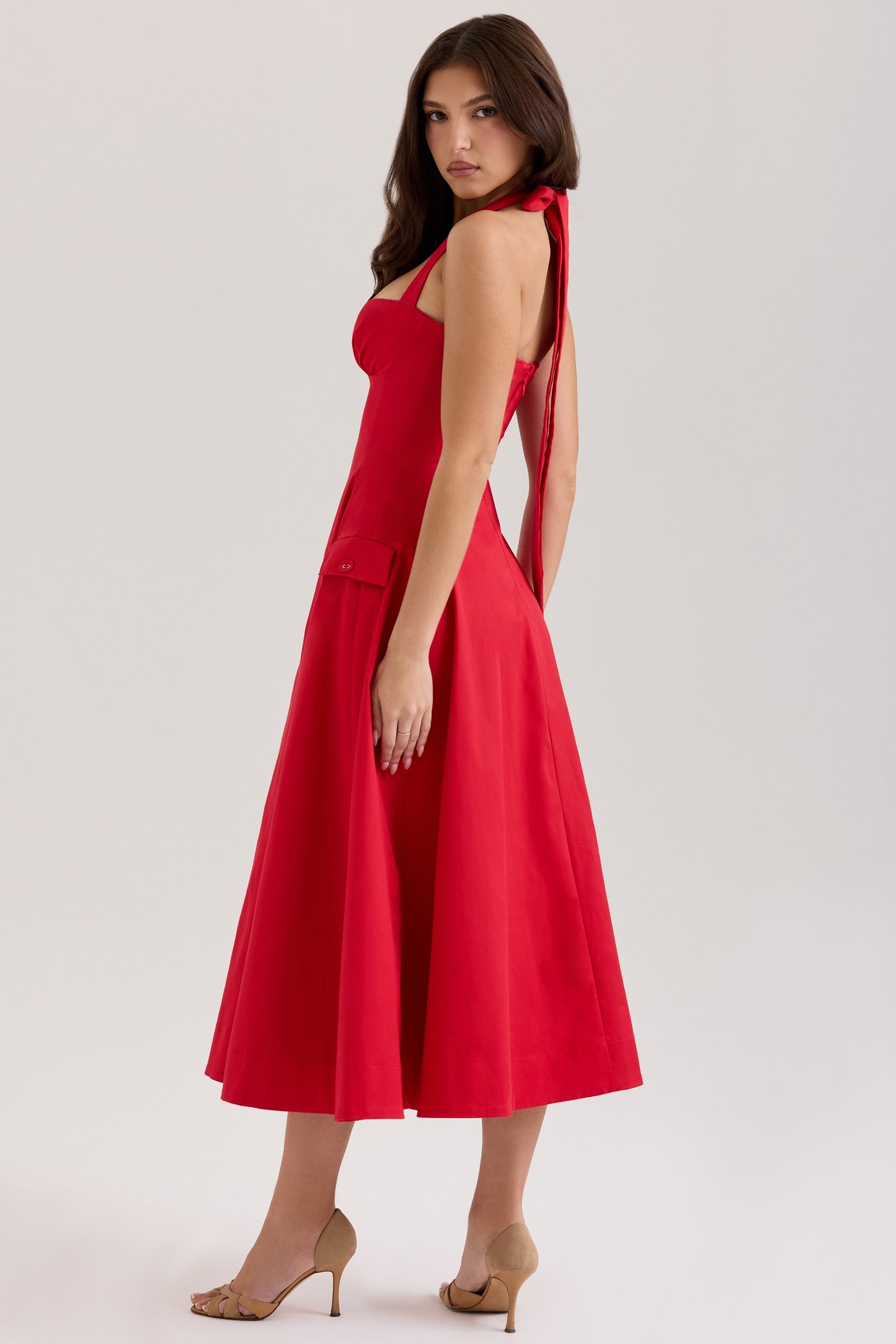 Red - Backless Halter Slim Fit Dress