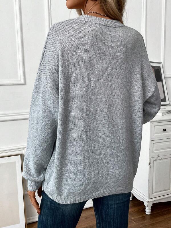 Grey Long Sleeve Plain Top