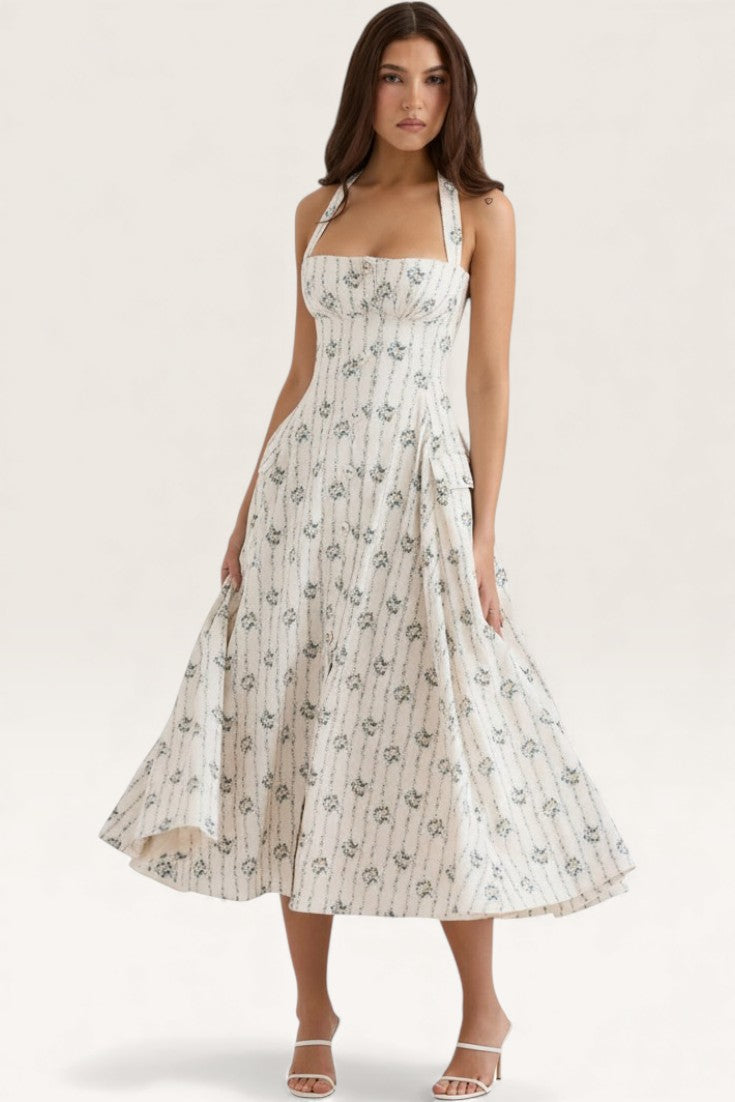 Beige - Elegant Halter Slim Fit Dress