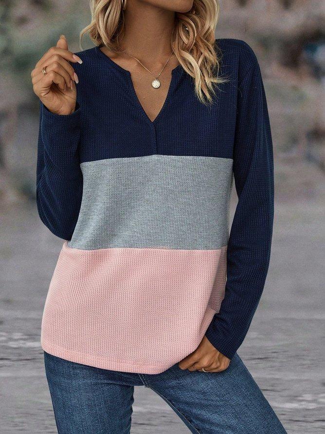 Navy Color Block V-Neck Top