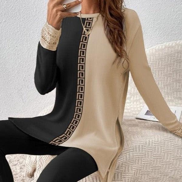 Classy Long Sleeve Two Piece Set - Black-Set