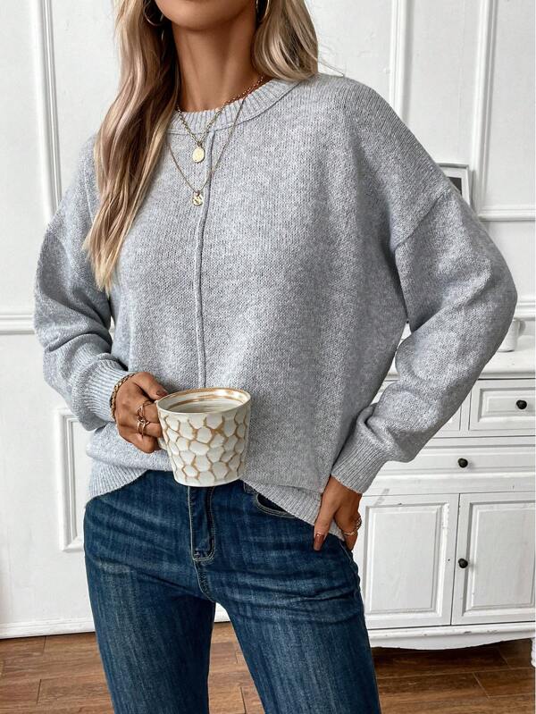 Grey Long Sleeve Plain Top