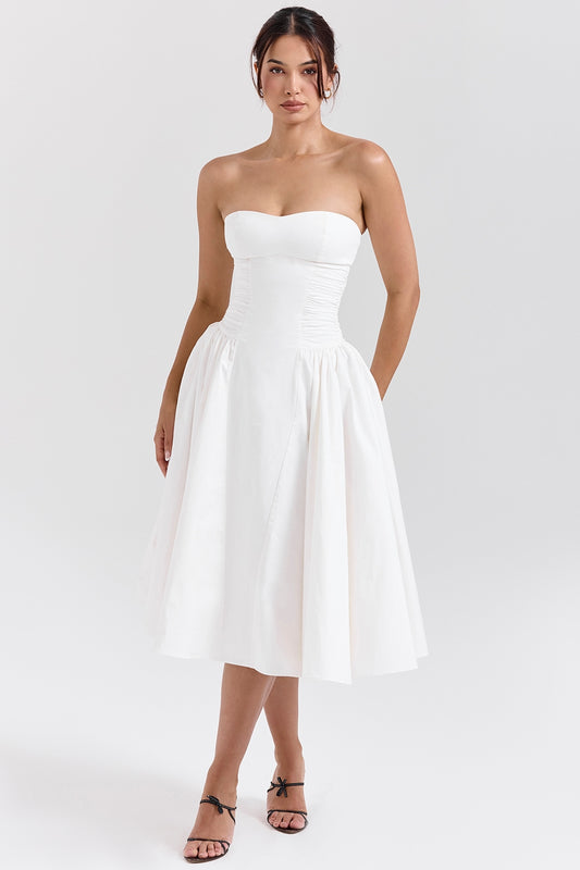 White – Chic Solid Color Strapless Dress