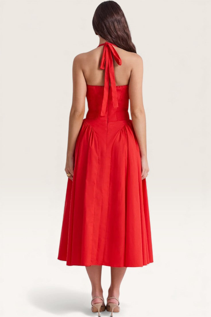 Red - Backless Halter Bodycon Dress
