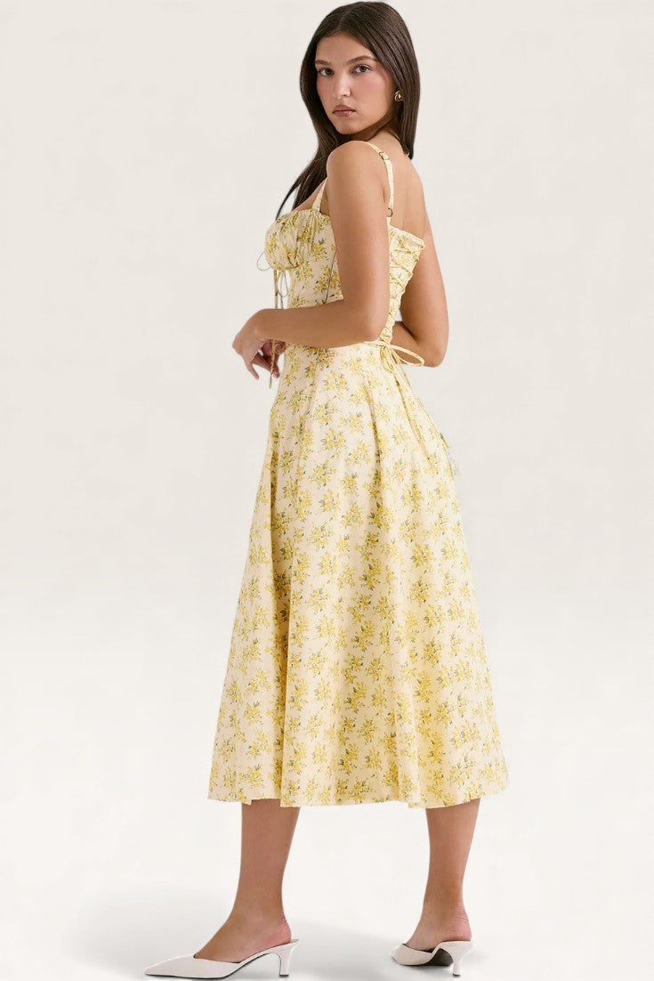Yellow - Backless Slim-Fit Spaghetti Strap Dress