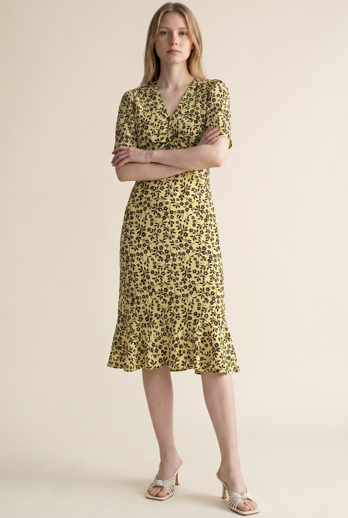 slim fit dress slacks Golden Voyage Strapless Midi Dress Yellow
