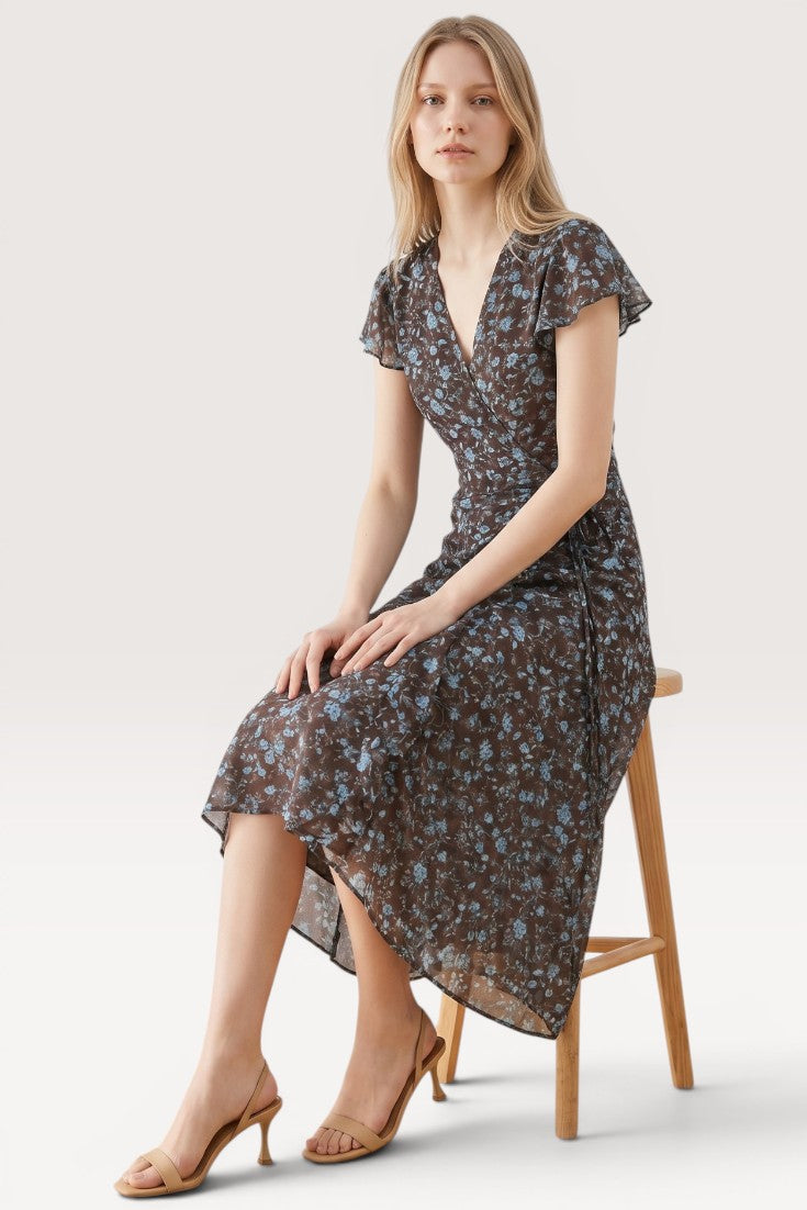 Astra · Mocha Bloom Midi Dress