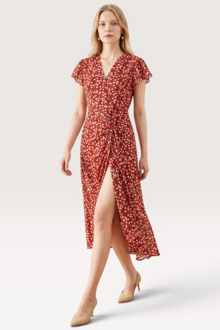 Seraphine · Crimson Petal Midi Dress