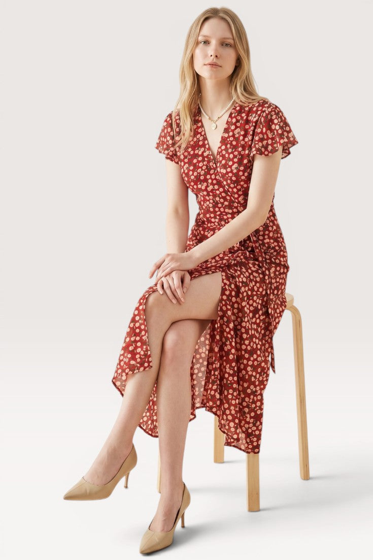 Seraphine · Crimson Petal Midi Dress