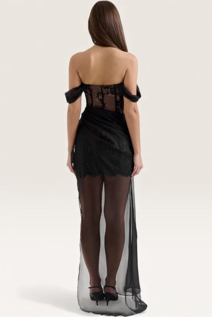 Black – Sexy Sheer Lace A-Line Dress