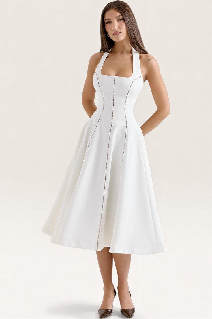White – Ruched Slim-Fit Halter Dress