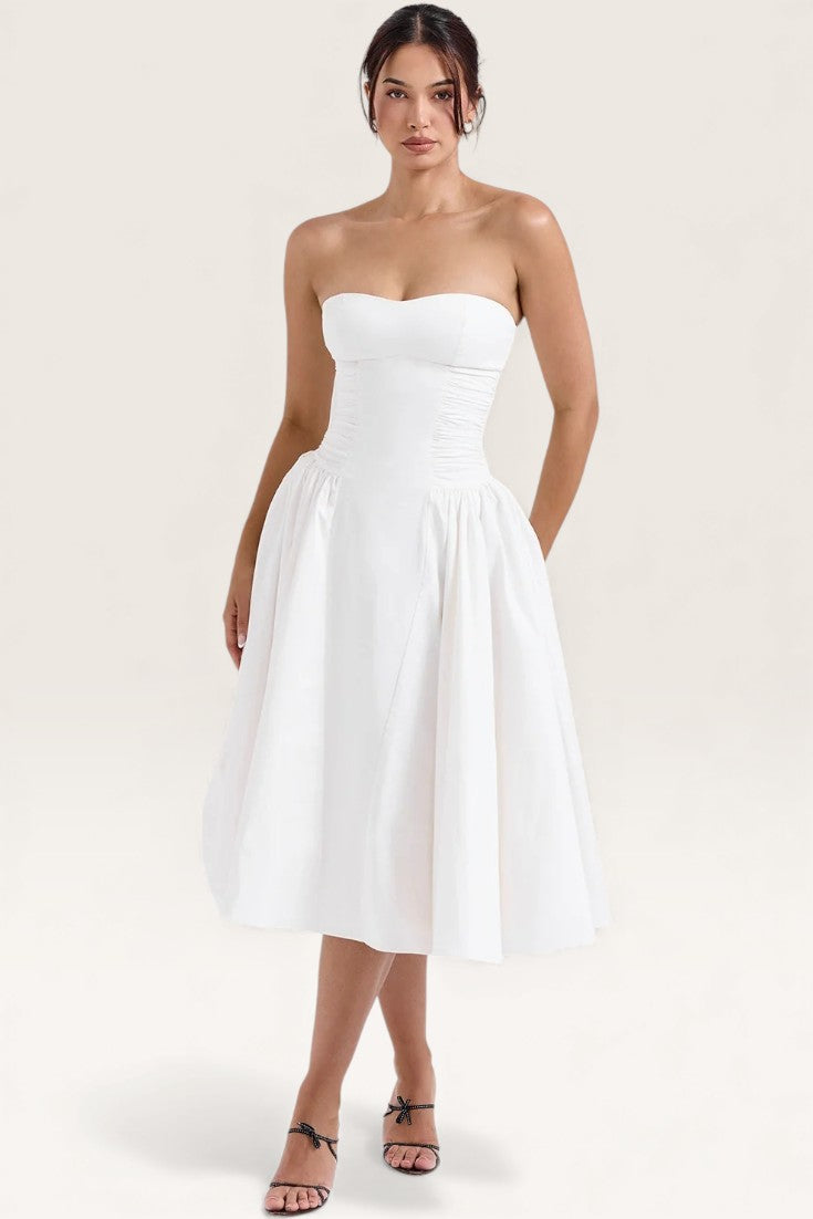 White – Chic Solid Color Strapless Dress