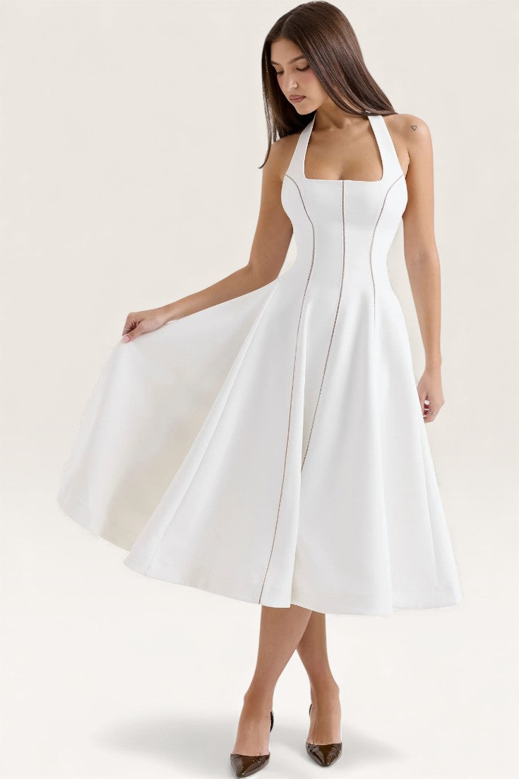 White – Ruched Slim-Fit Halter Dress