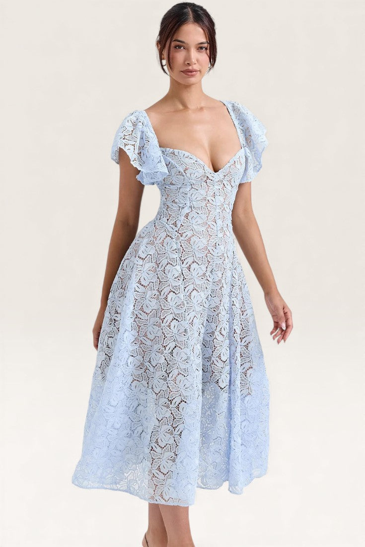 Blue – Vintage Lace Sexy A-Line Dress
