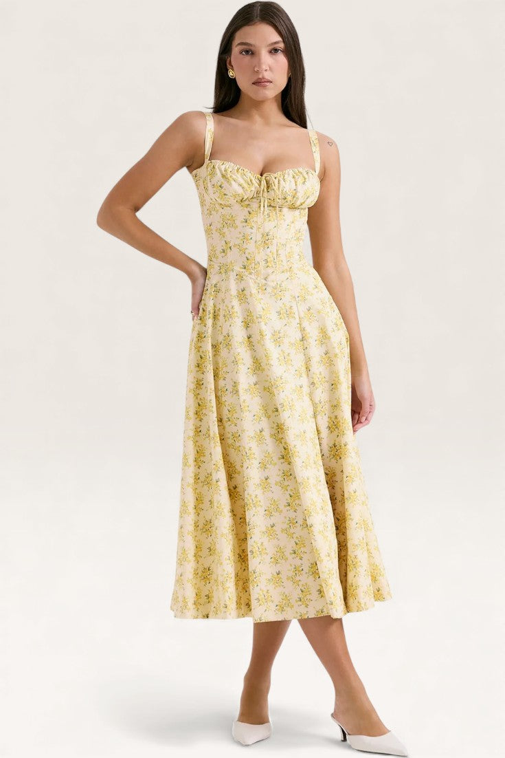 Yellow - Backless Slim-Fit Spaghetti Strap Dress