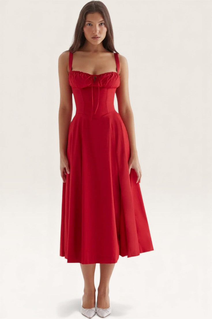 Red - Backless Bodycon Spaghetti Strap Dress