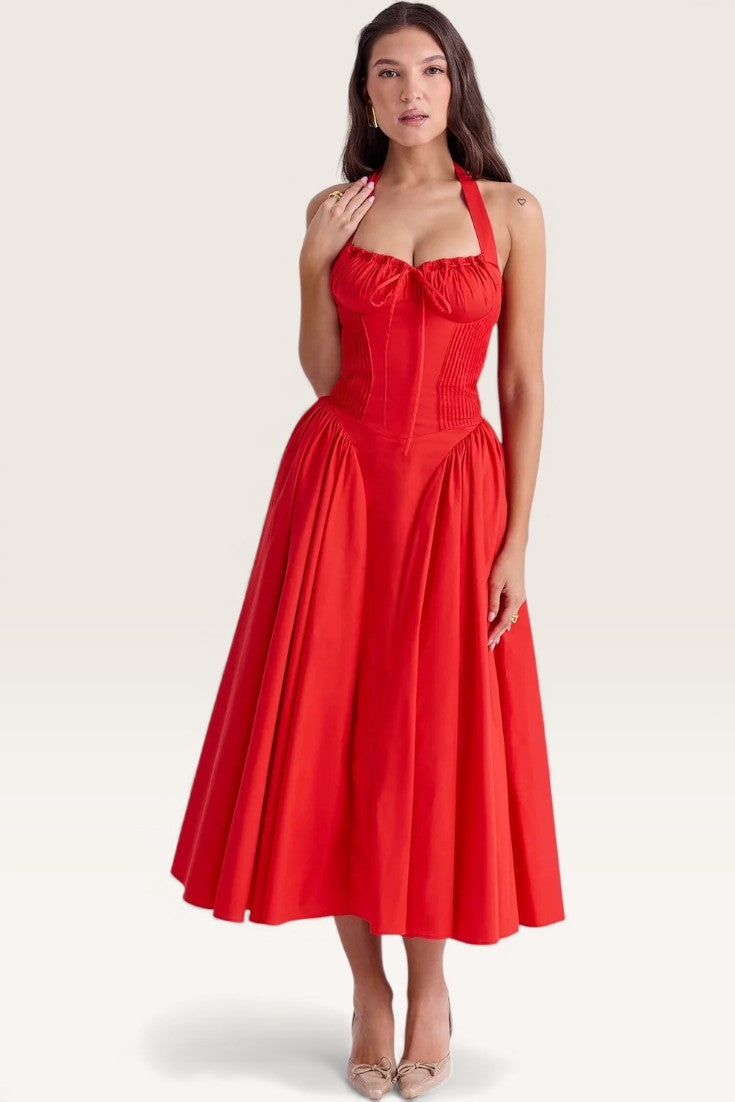 Red - Backless Halter Bodycon Dress