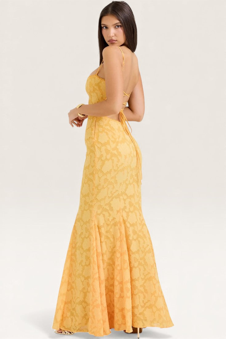 Yellow – Elegant Waist-Cinched Slip Dress