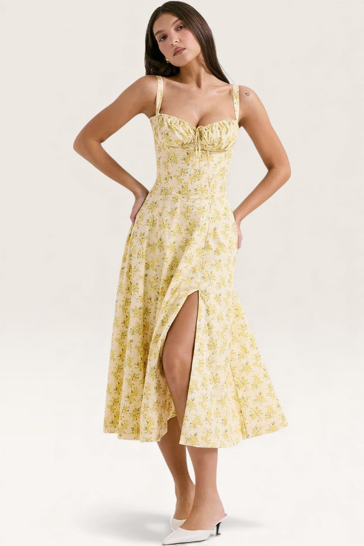 Yellow - Backless Slim-Fit Spaghetti Strap Dress