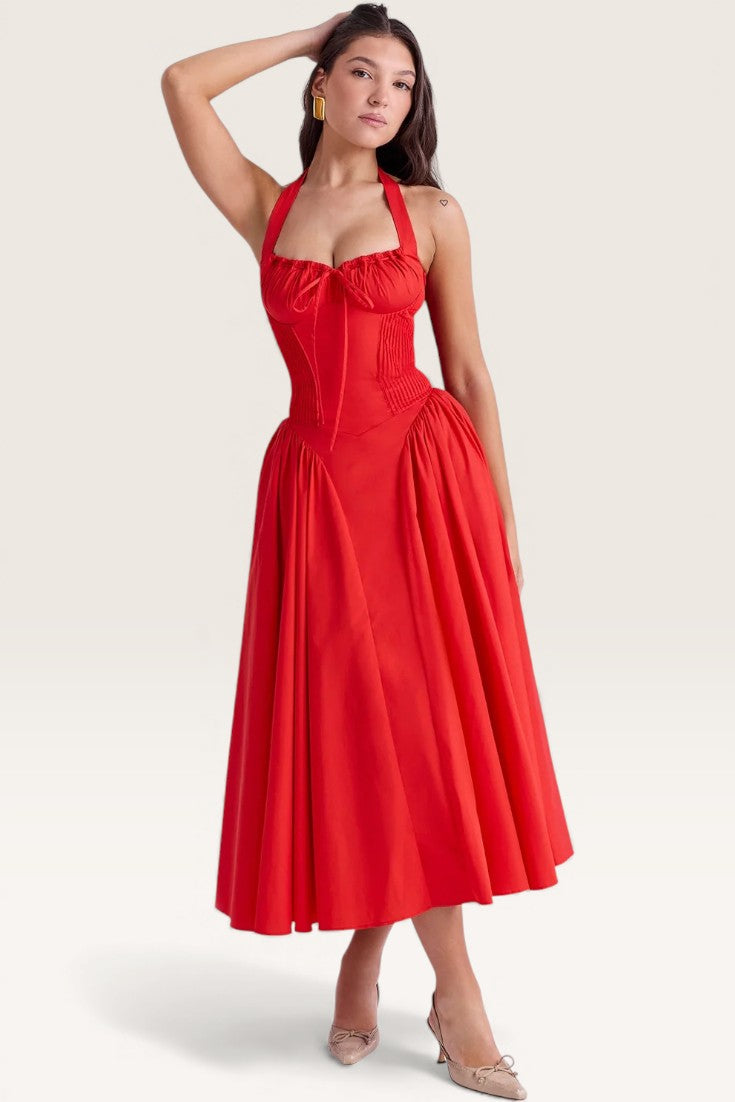 Red - Backless Halter Bodycon Dress